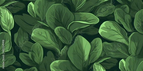 Fresh Organic Spinach Vegetable Cartoon Horizontal Background Illustration. Healthy Vegetarian Diet. Ai Generated Drawning Background Illustration with Delicious Juicy Spinach Vegetable.