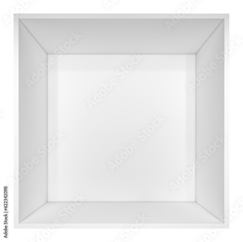 Empty white bookshelf. Isolated on white background. 3D illustration