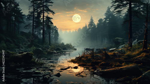 night landscape with moon
