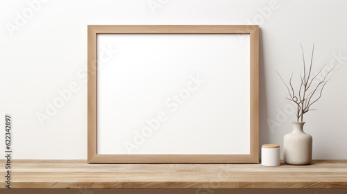 Mockup of a thin light colored wood portrait frame, AI generated Image