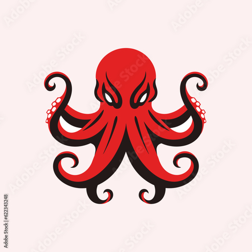 Red octopus logo. Vector illustration of a stylized octopus