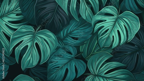 Tropical green leaves background  AI generated Image