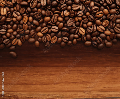 Golden brown coffee bean background, AI generated Image