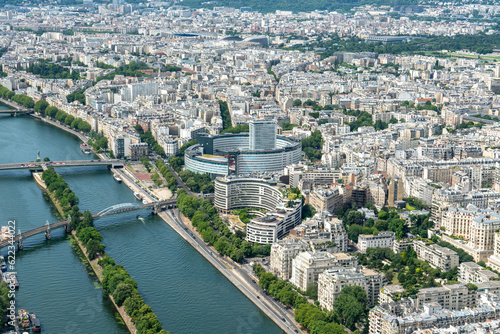 Shot of the Auditorium de Radio France from the Eiffel Tower observation deck