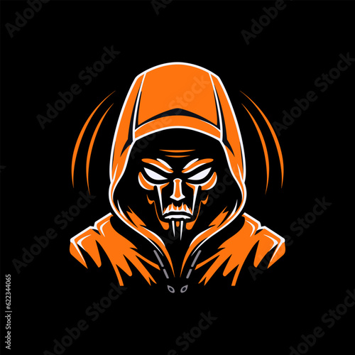 Hacker with yellow hood. Vector illustration on a black background
