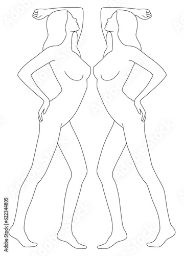 Girl. Abstract minimalistic female bodies. Contemporary art in one line.