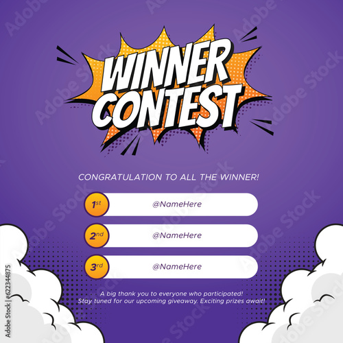 Winner contest announcement for social media post, marketing program or brand activation