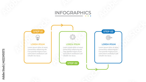 Process business infographic thin line with square template design with icons and 3 options or steps.