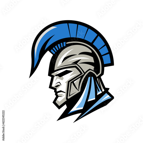 Spartan warrior head with helmet. Vector illustration for logo, label, emblem or t-shirt print
