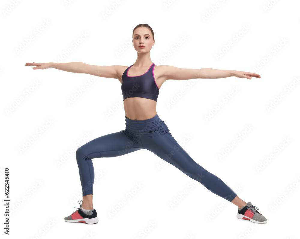 Young woman practicing yoga on white background Young woman practicing yoga on white background