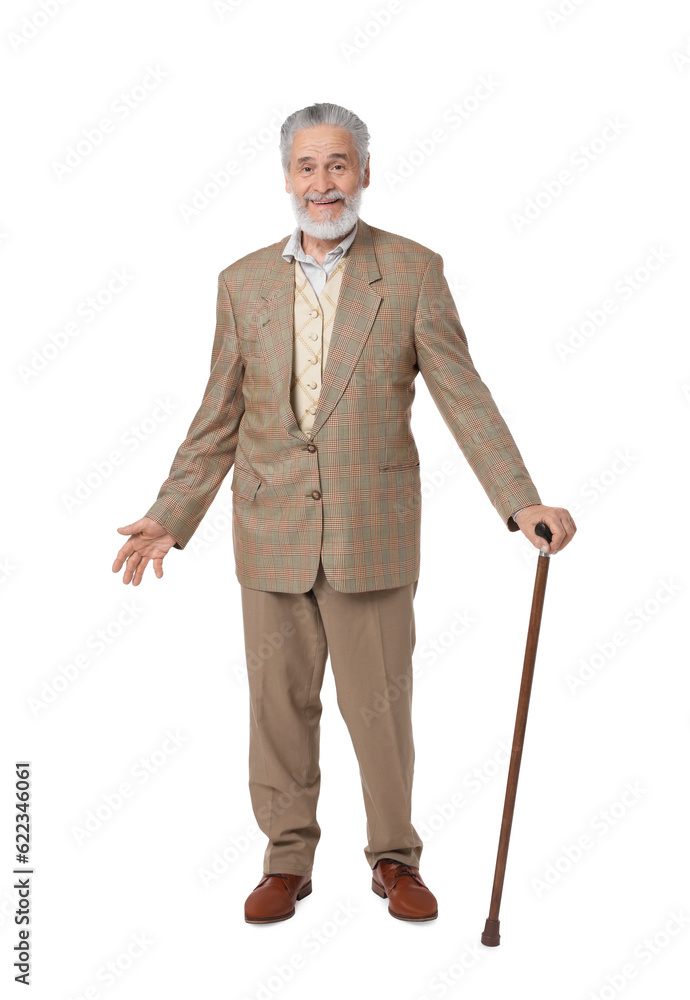 Senior man with walking cane on white background Senior man with walking cane on white background