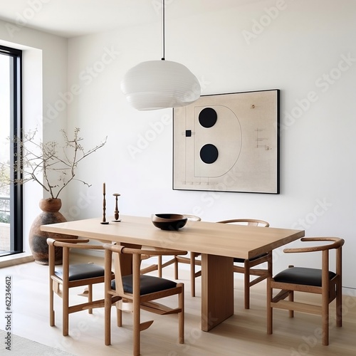 Minimalist dining room Japanese style with a simple wooden Japanese style