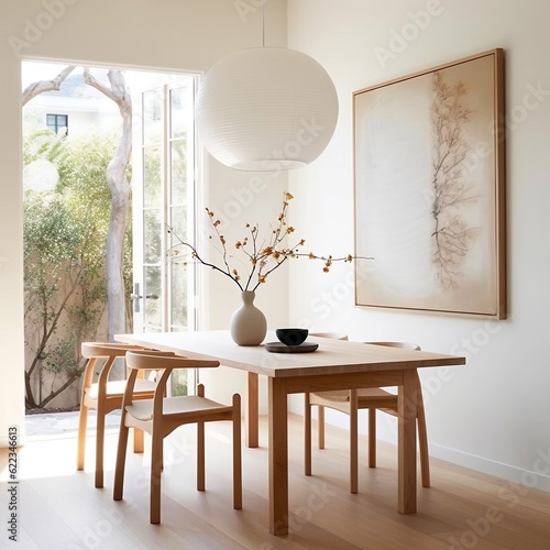 Minimalist dining room Japanese style with a simple wooden Japanese style