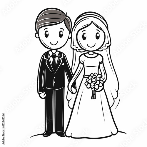 Bride and groom at wedding in stick figures