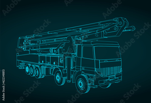 Concrete pump truck illustration
