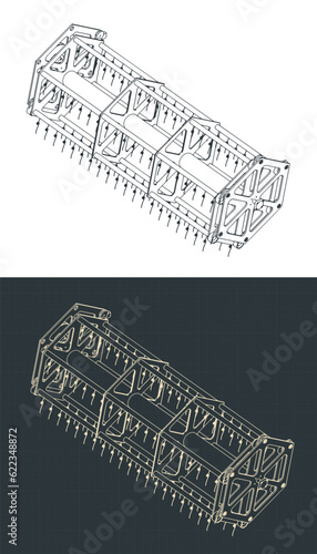 Thresher drum harvester isometric blueprints