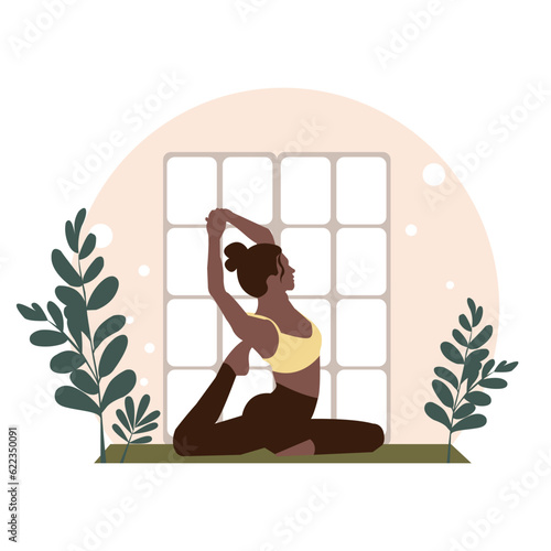 Young women doing yoga exercise. Healthy and wellness lifestyle. Flat vector illustration