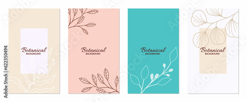 Background template with copy space for text and line drawings flowers in pastel colors. Editable vector banner for social media post, card, cover, invitation, poster, mobile apps, web ads