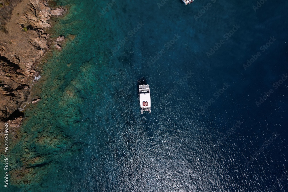Boats in Tortola island coves in the British Virgin Islands drone view