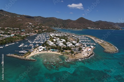 The Tortola island marina in the British Virgin Islands sky view