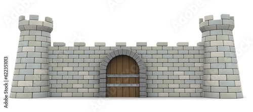 Fotografiet 3d illustration of fortress front wall, protection and safety concept