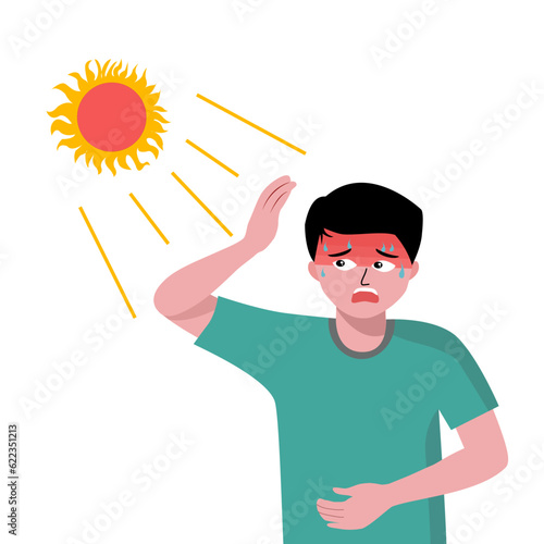 Man in green shirt is heat stroke from afternoon of day.