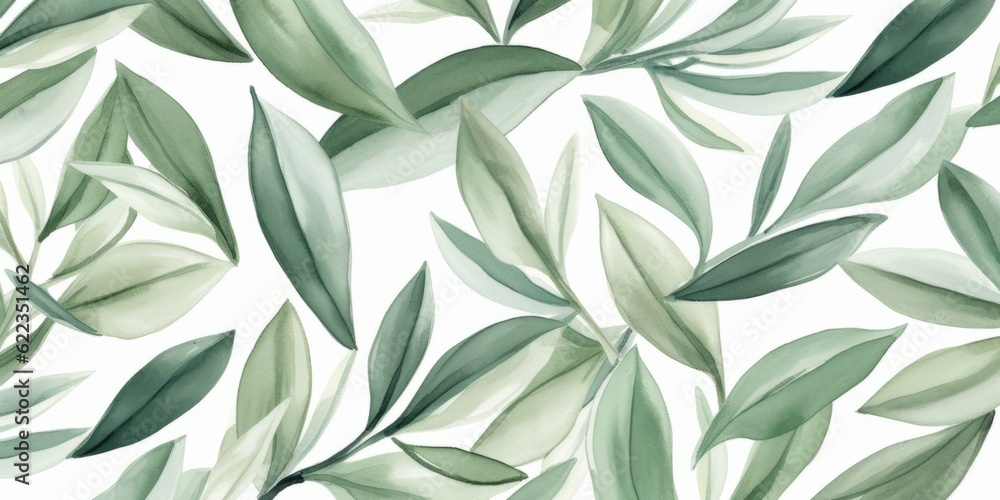 Aromatic Bay leaves Spice Background, Horizontal Watercolor Illustration. Healthy Vegetarian Diet. Ai Generated Soft Colored Watercolor Illustration with Delicious Flavory Bay leaves Spice.