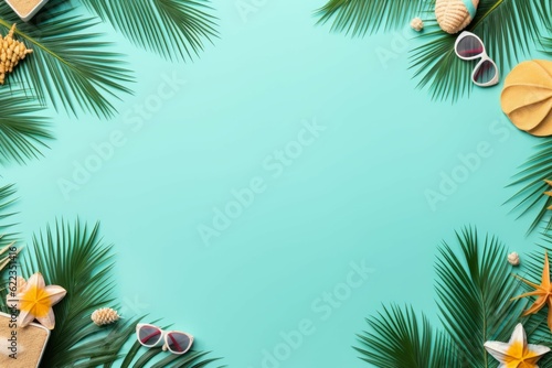 Beach themed frame for Flyers  Men   or Posters with Holiday Vacation Elements with space for text - Generative AI