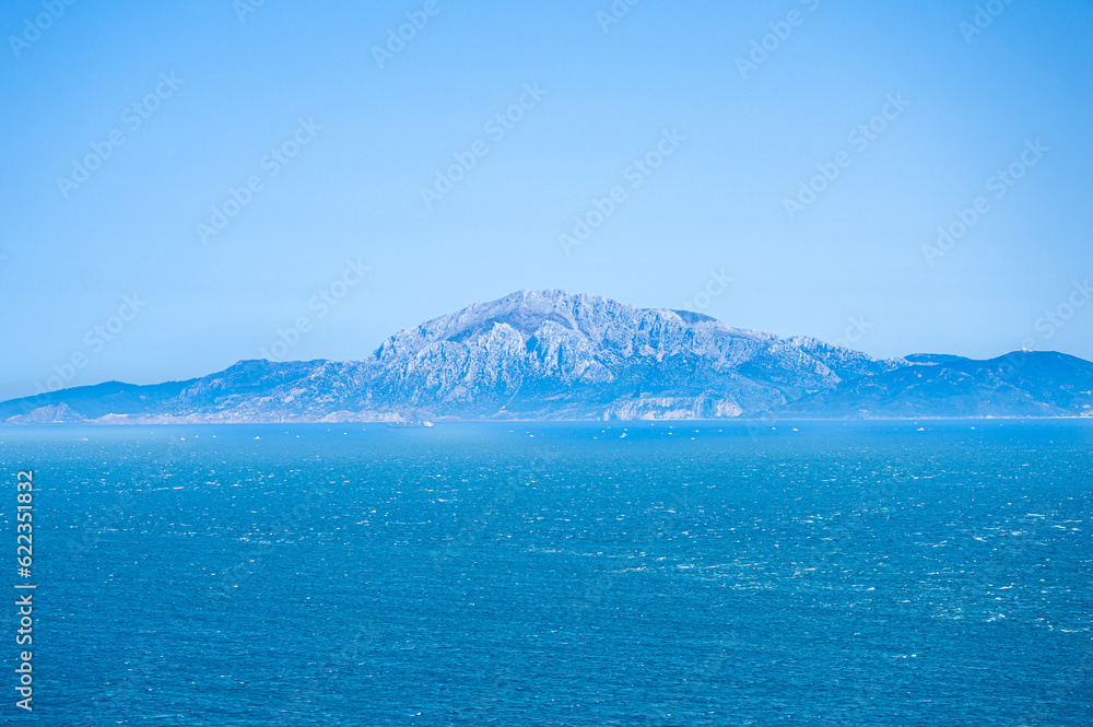 Panoramic view of Gibraltar Strait from Spanish side in Tarifa, Spain