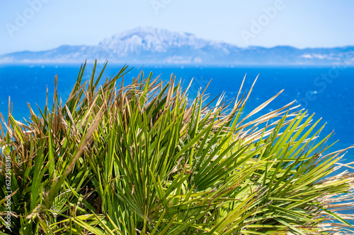 Panoramic view of Gibraltar Strait from Spanish side in Tarifa  Spain