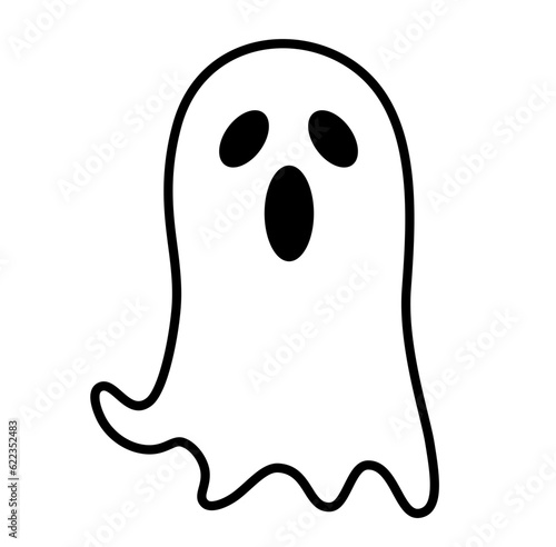 Cute ghost halloween cartoon outline icon