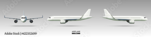 Aircraft or airplane on front and side view, vector illustration