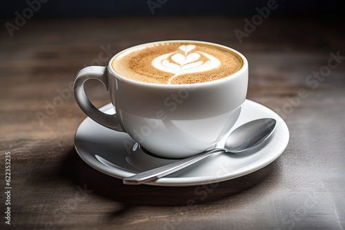 Cappuccino with Latte Art  freshly brewed. Copy Space in a Minimal Design Mockup Template. Generative AI