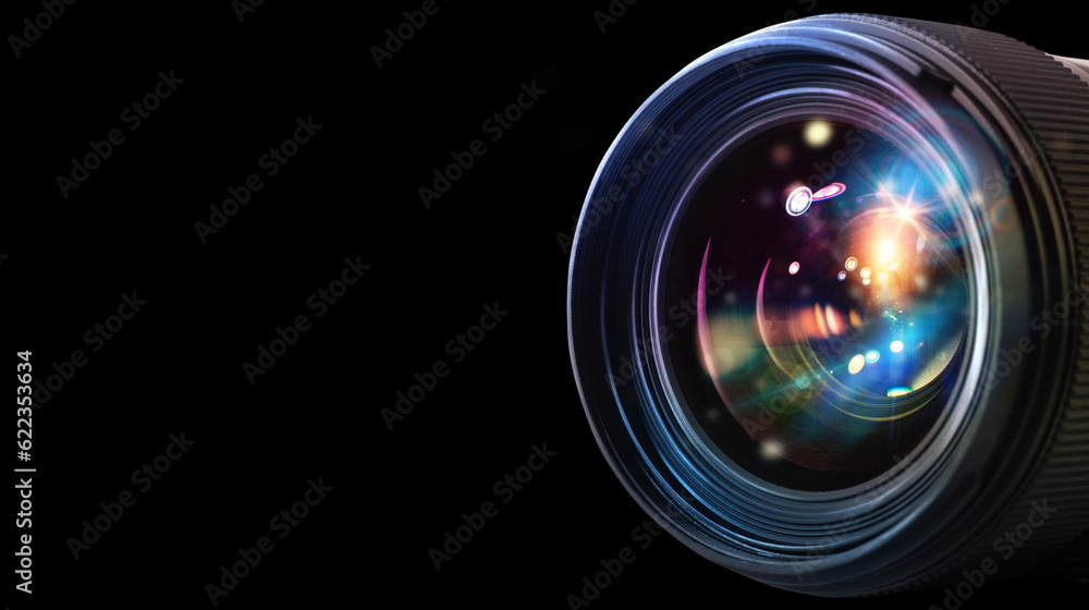 Professional lens of reflex camera with light effects Professional lens of reflex camera with light effects