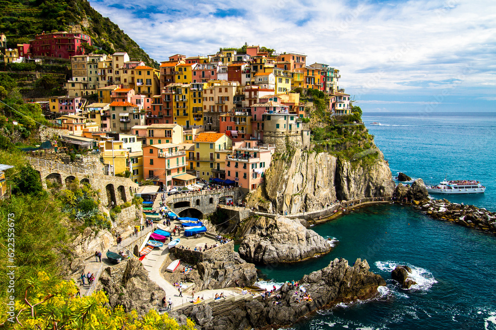 Traditional picturesque Manarola village, Cinque Terre, Italy, Europe. The Cinque Terre is a rugged portion of coast on the Italian Riviera.