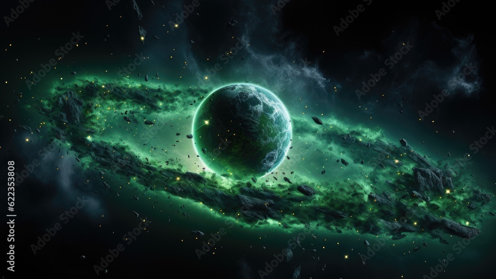 An image of a green planet in space. Generative AI image. Stock ...