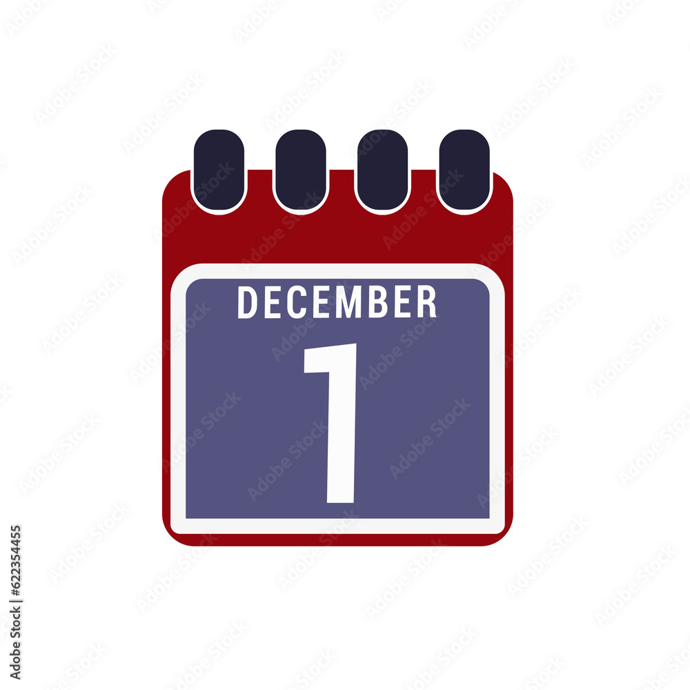 Calendar displaying day 1 (first) of the December - Day 1 of the month. illustration Calendar displaying day 1 (first) of the December - Day 1 of the month. illustration