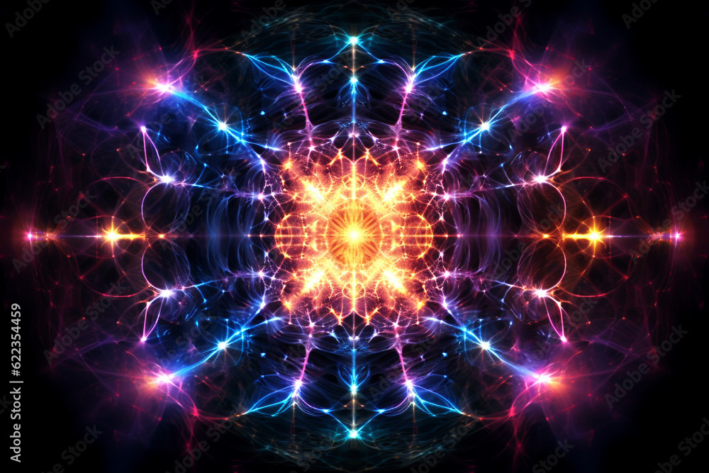 Fototapeta premium States of mind, chakras, meditation or 4th dimension illustration. Colorful space background with copy space. Generative AI