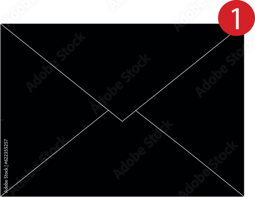 Vector letter for direct mail or email in black color. New, email incoming message, sms. Mail delivery service. Envelope flat icon with long shadow. Vector Illustration