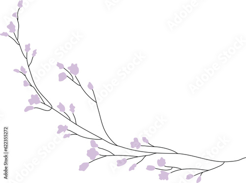 Vector isolated simple sakura  fine line floral decoration with leaves and flowers tattoo colorless black and white contour line easy drawing. hand drawn blossom flowers outline for wedding card. 