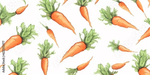 Fresh Organic Carrot Vegetable Background, Horizontal Watercolor Illustration. Healthy Vegetarian Diet. Ai Generated Soft Colored Watercolor Illustration with Delicious Juicy Carrot Vegetable.