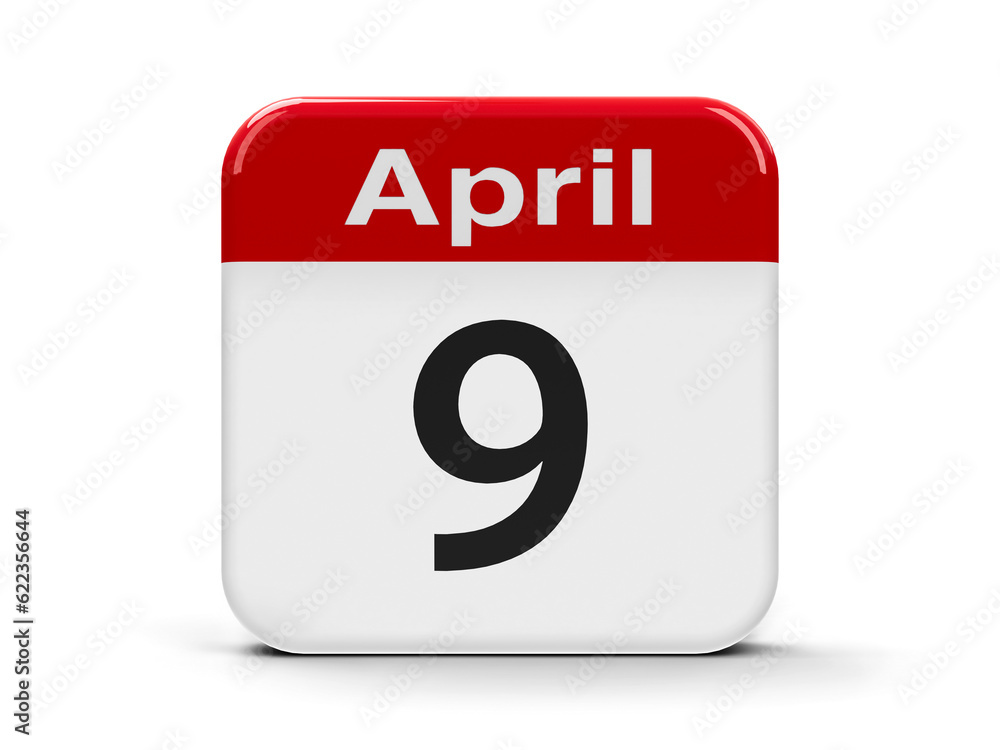 Calendar web button - Ninth of April, three-dimensional rendering Calendar web button - Ninth of April, three-dimensional rendering