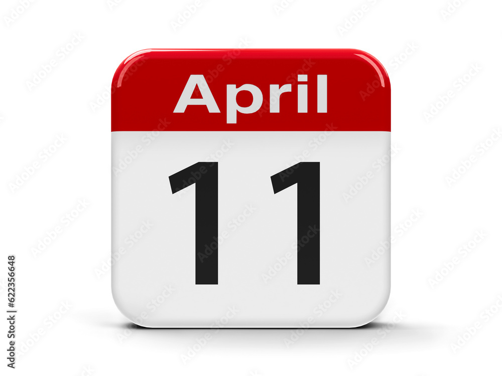Calendar web button - Eleventh of April - World Parkinson's Day and International Day of Fascist Concentration Camps Prisoners Liberation, three-dimensional rendering Calendar web button - Eleventh of April - World Parkinson's Day and International Day of Fascist Concentration Camps Prisoners Liberation, three-dimensional rendering