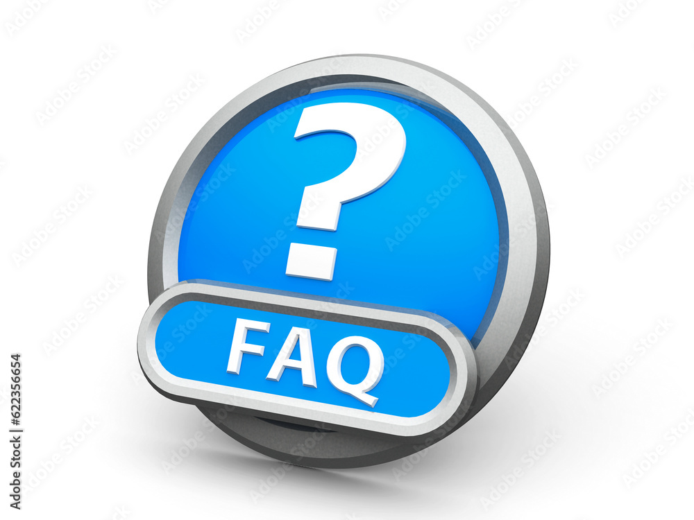 Blue FAQ emblem, icons or button isolated on white background, three-dimensional rendering Blue FAQ emblem, icons or button isolated on white background, three-dimensional rendering