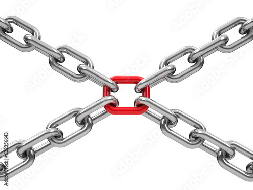 Chains with red link, three-dimensional rendering