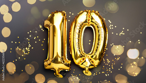Foto Gold foil balloon number, digit ten