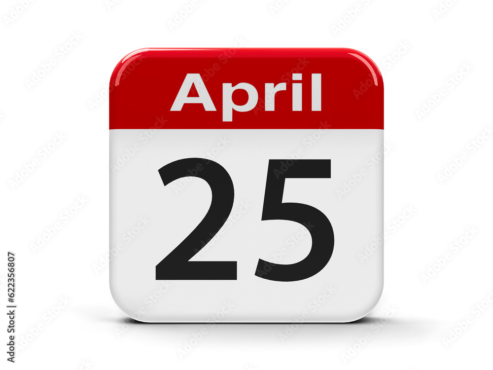 Calendar web button - Twenty Fifth of April - International DNA Day and World Malaria Day, three-dimensional rendering Calendar web button - Twenty Fifth of April - International DNA Day and World Malaria Day, three-dimensional rendering