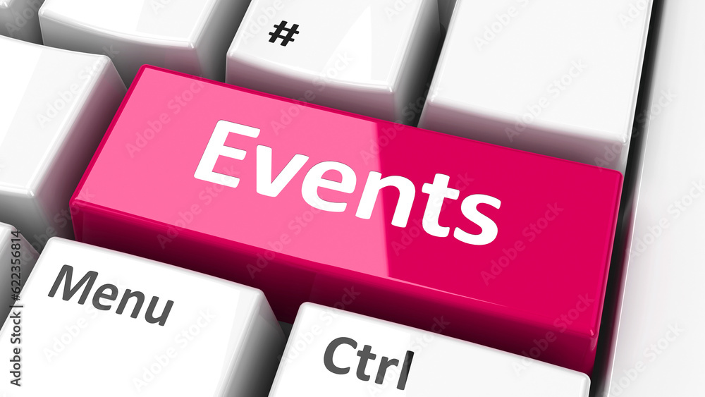 Events key on the computer keyboard, three-dimensional rendering Events key on the computer keyboard, three-dimensional rendering