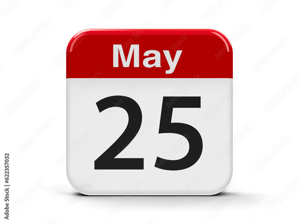 Calendar web button - The Twenty Fifth of May - International Missing Children Day, World Thyroid Day and Africa Day, three-dimensional rendering, 3D illustration Calendar web button - The Twenty Fifth of May - International Missing Children Day, World Thyroid Day and Africa Day, three-dimensional rendering, 3D illustration