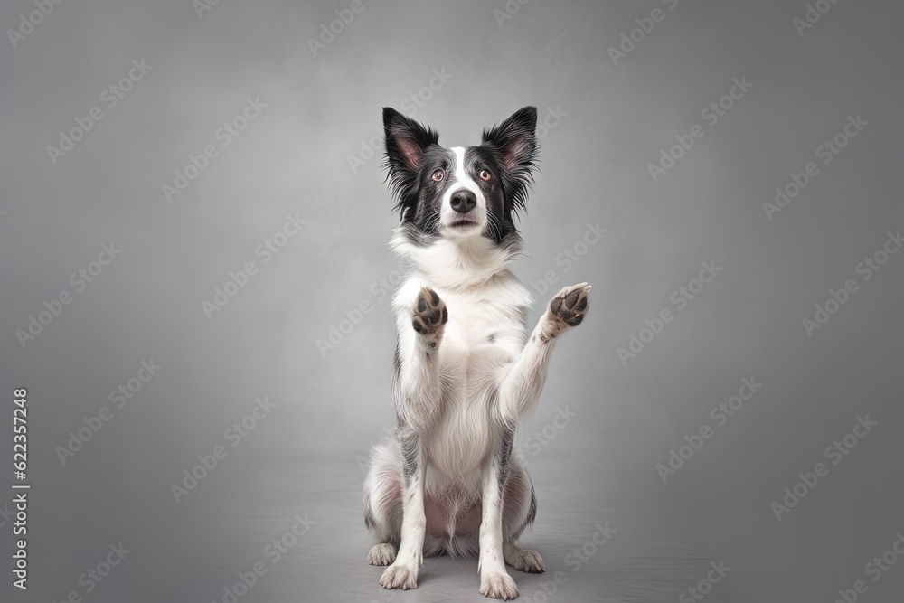 Cute border collie begging, isolated on grey background, created with Generative Ai Technology